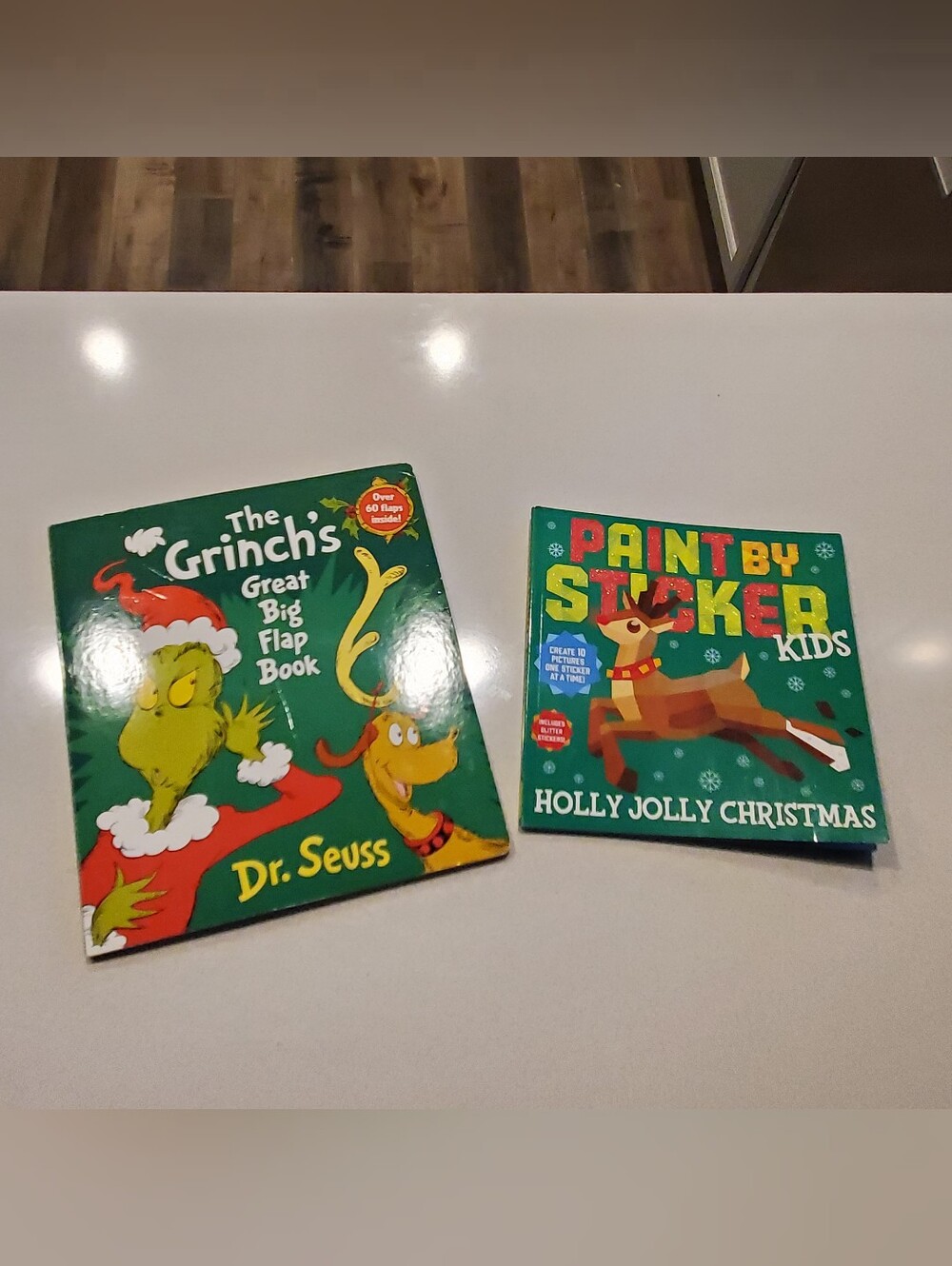 New. Dr. Seuss Green Grinch Flap Book & Paint By Sticker Christmas book bundle